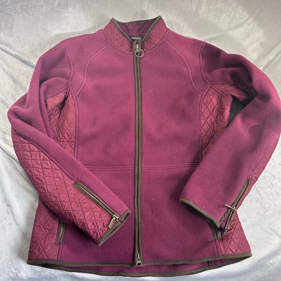 Barbour Malena Cropped Fleece Jacket in Burgundy quilted accents women's 8 - Picture 1 of 8